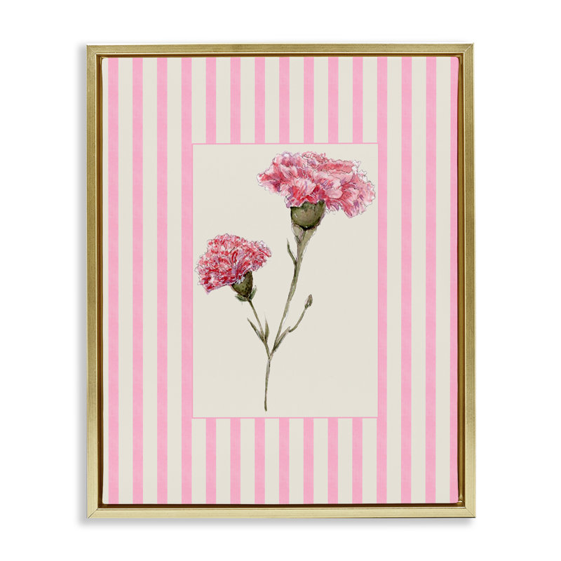 Cadre flottant à œillets roses, conception par Lisa Wehmeyer, H 21 po x l 17 po, Cadre flottant métallique doré