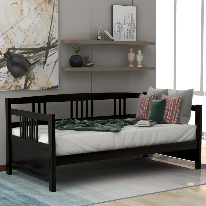 Lit de jour moderne en bois massif, multifonctionnel, taille simple, Espresso