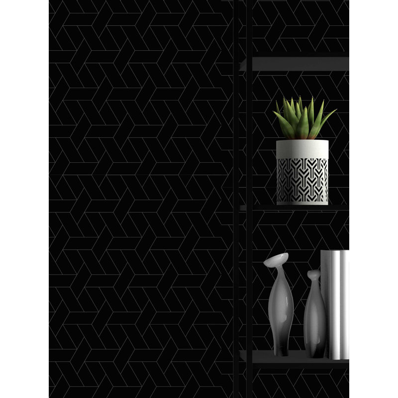 Staggered Lines 33' L x 20.5" W  Wallpaper Roll, Black