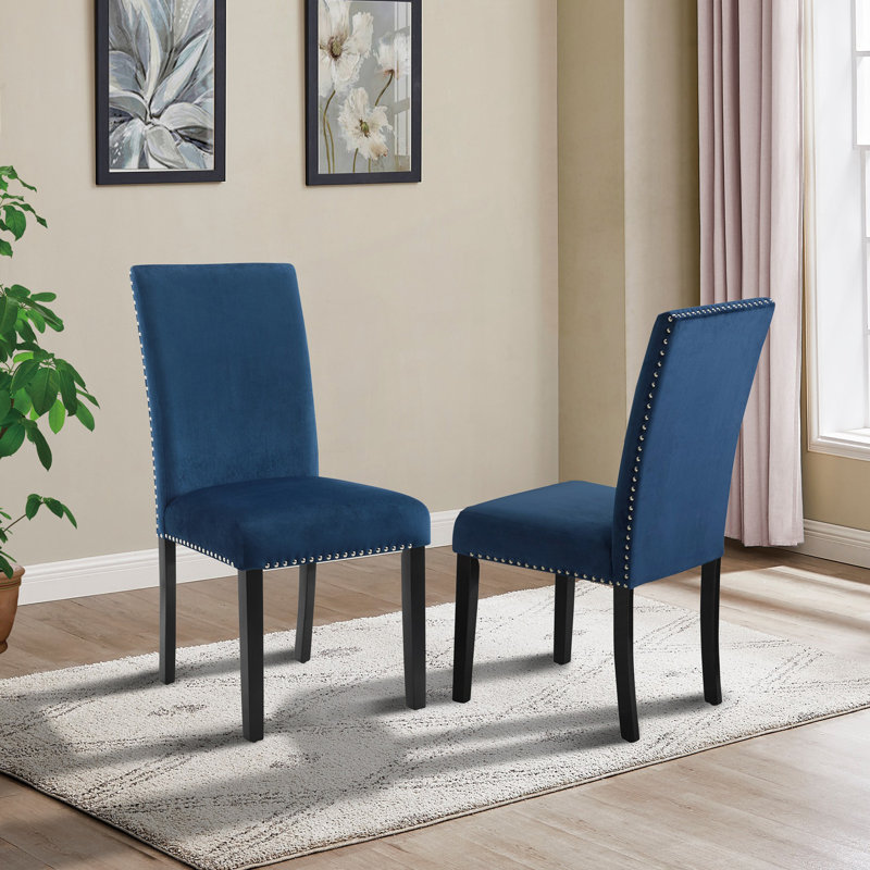 Ensemble de 2 chaises contemporaines avec garniture cloutée et chaise d'appoint, Bleu