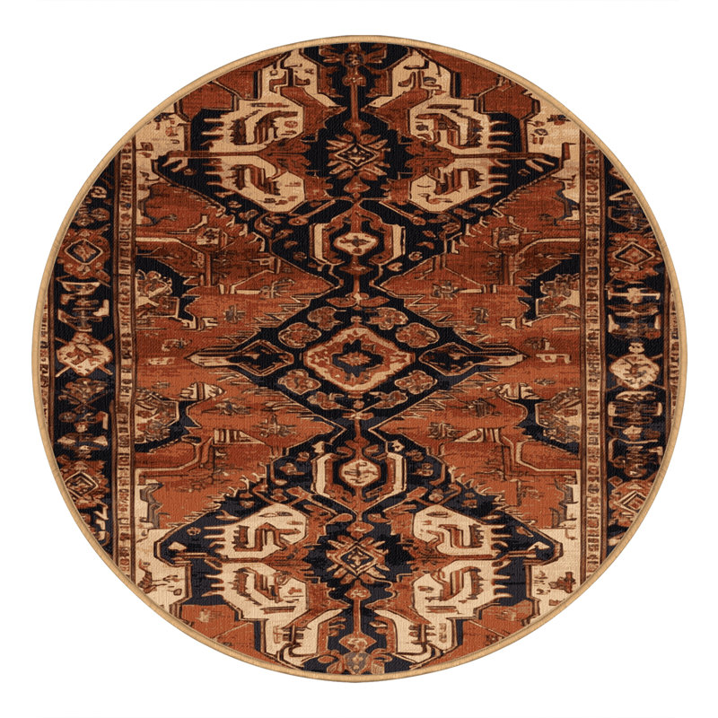 Tapis brun turc lavable à la machine, Rond 5 pi