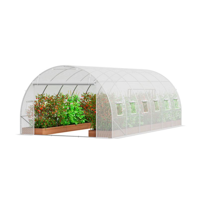 Walk-in Tunnel Greenhouse Galvanized Frame PE Cover, White, 16cm H x 16.3cm L x 37.1cm D