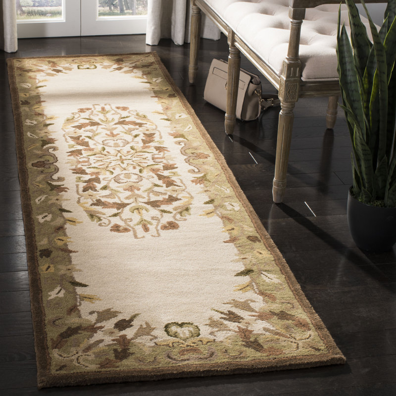 Kuhlman Oriental Handmade Tufted Wool Beige / Green Area Rug, Runner 2'3" x 8'