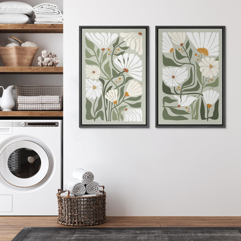 Plant Abstraction " Abstract Floral Contemporary Botanical Modern Art Wall Decor Artwork Nordic Nature " 2 - Pieces, Black