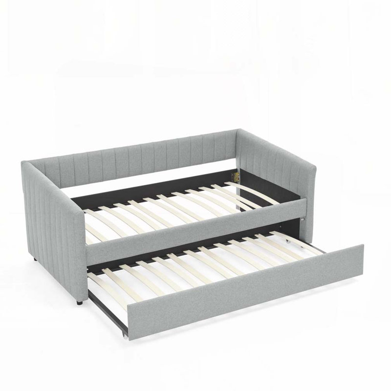 Daybed with Trundle Upholstered Sofa Bed, Gray, Twin