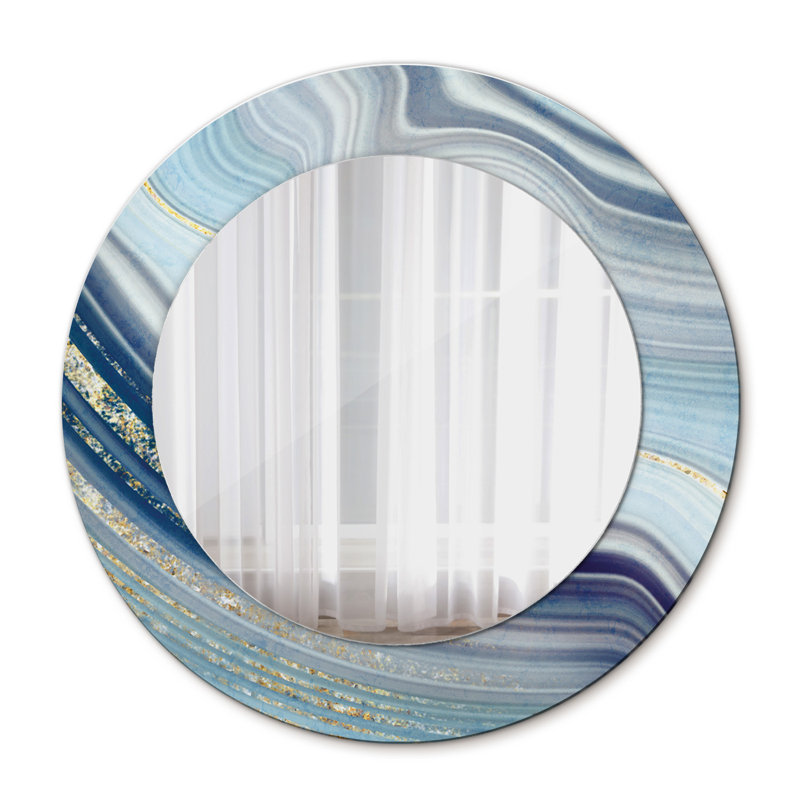 Huldar Glass Flat Mirror, 50cm H x 50cm W, Golden Light Blue Marble