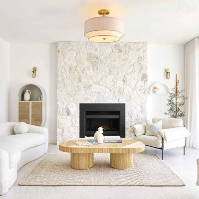 Ceiling Light Fixture - 15" Diameter Modern Style, Fabric Upholstered, Flush-Mount Design
