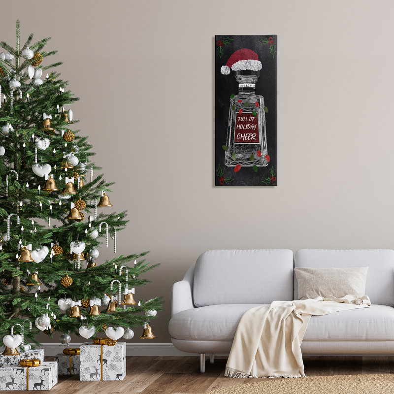 «Holiday Cheer Bottle», art mural sur toile par Natalie Carpentieri, H 40 po x l 17 po