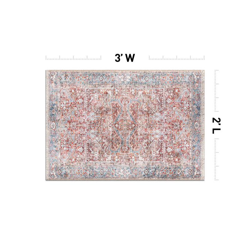 Tapis rouge / bleu lavable à la machine Kromer Medallion, Rectangulaire 2 pi x 3 pi
