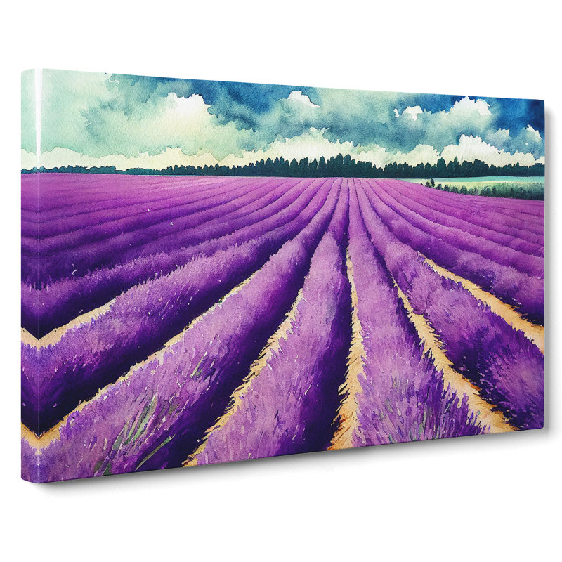 Lavender Field Watercolour Vol.5 - Wrapped Canvas, 35cm H x 50cm W x 3cm D