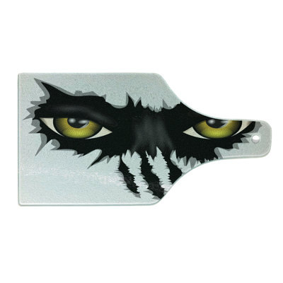 Ambesonne Eye Tempered Glass Cutting Board Evil Eyes Black Cat Danger Yellow Black Grey