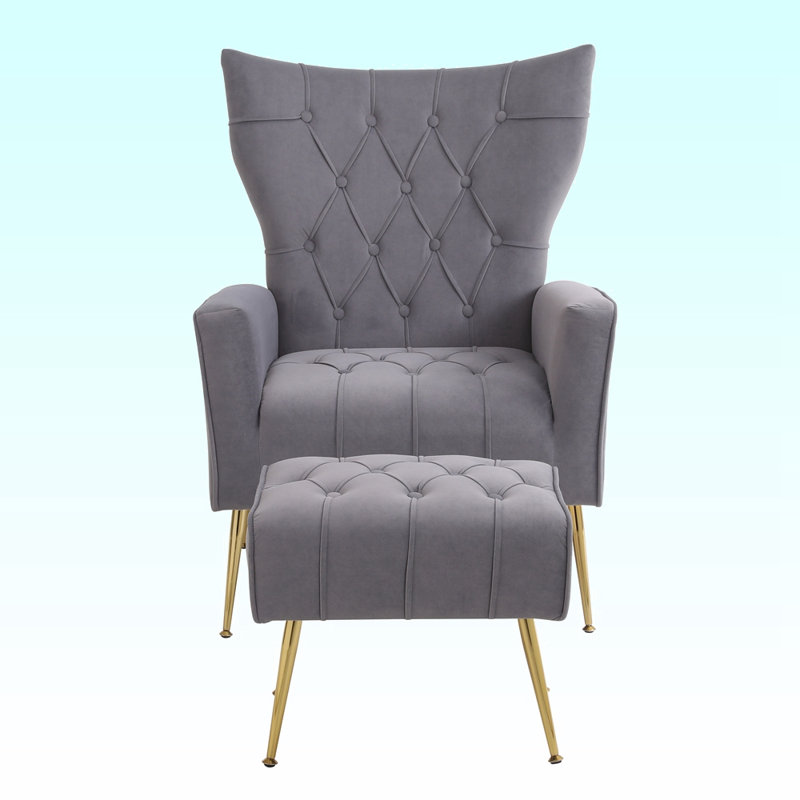 Chaise d'appoint moderne avec repose-pieds, Velours gris
