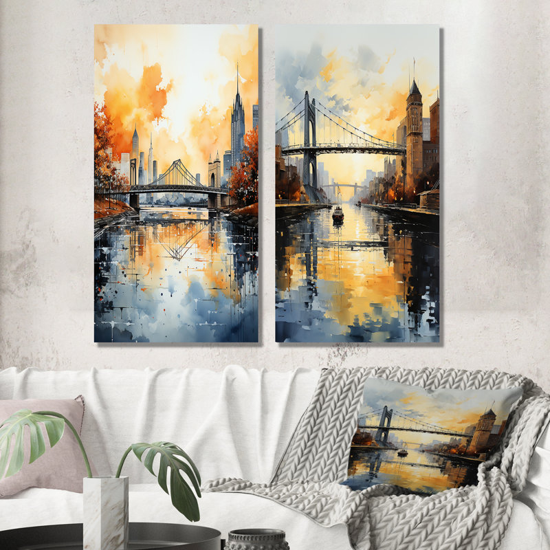 «USA City Of Bridges Architectural View», 2 pièces, Toile tendue, H 20 po x l 24 po