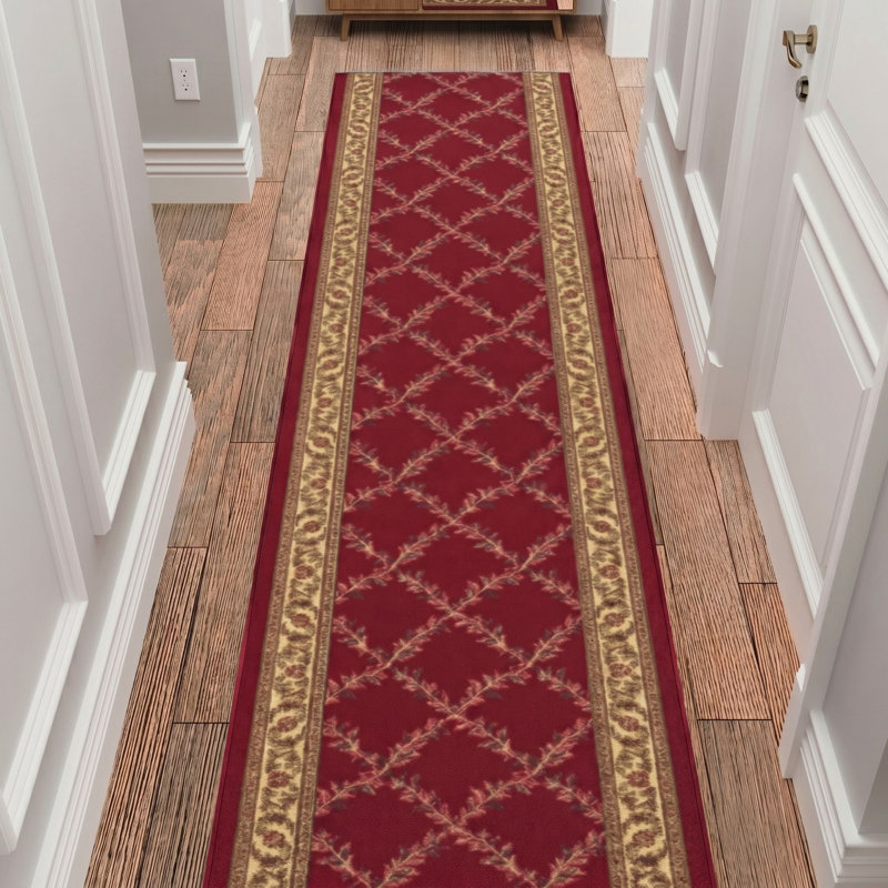 Tapis de couloir antidérapant pour salon, couloir, tapis d'entrée, rouge, Runner 2'7" x 31'