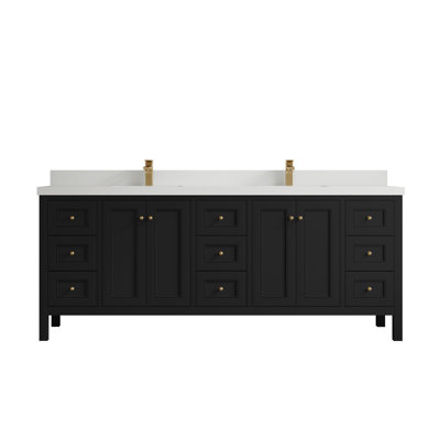 Nashville 84 In. W X 22 In. D Double Sink Bathroom Vanity In Black With 2 In. White Quartz