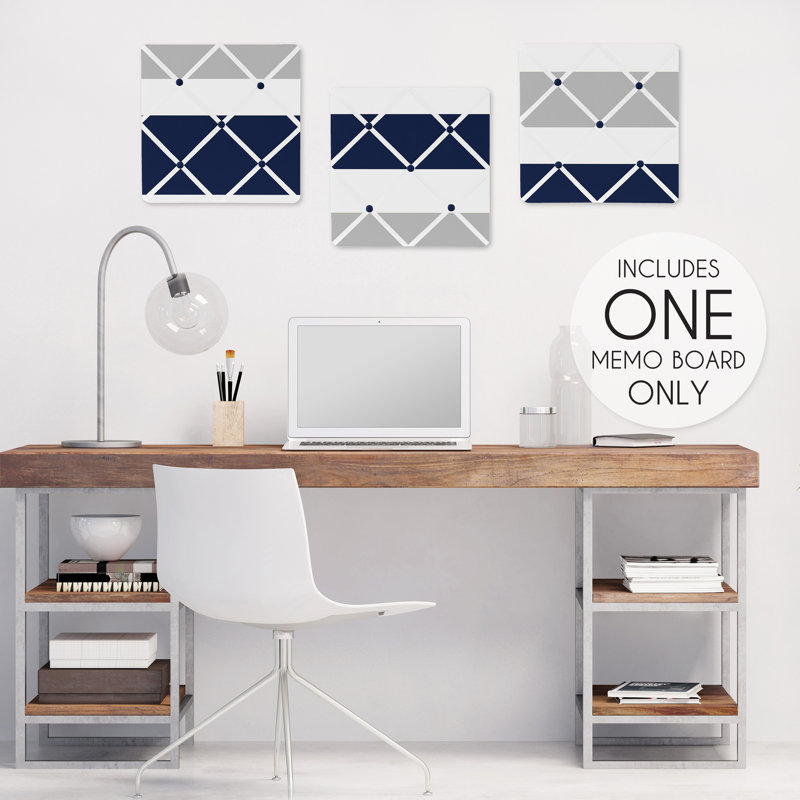 Tableau mémo mural Stripe, Gris / bleu marine