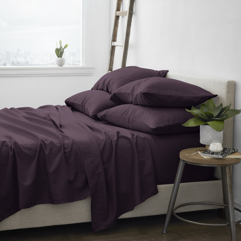 Queen Purple Microfiber Solid Sheet Set with Pillowcases
