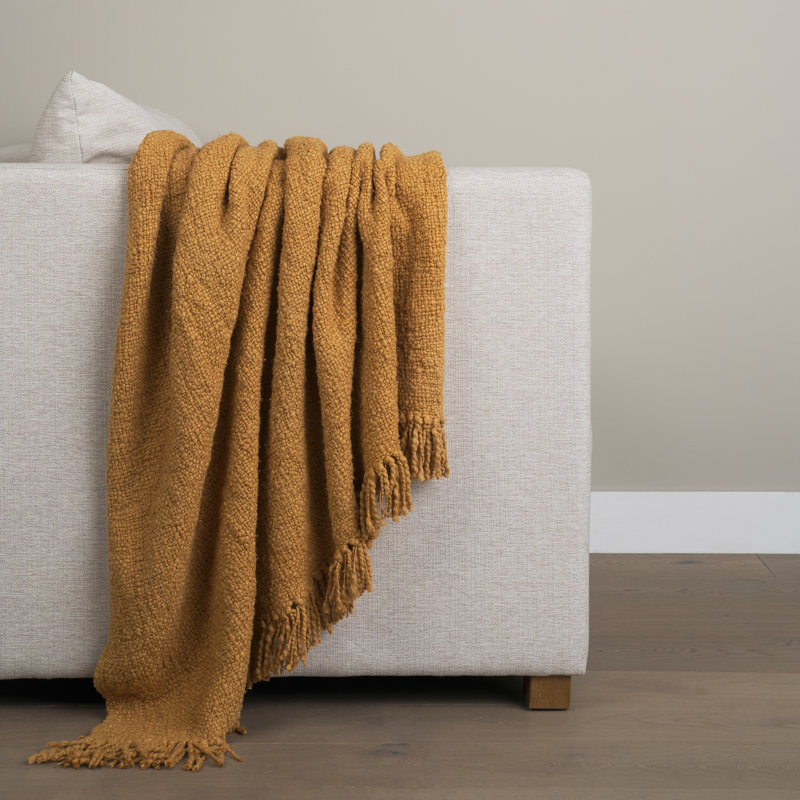 Jeté en coton tissé moutarde Kambal, Moutarde