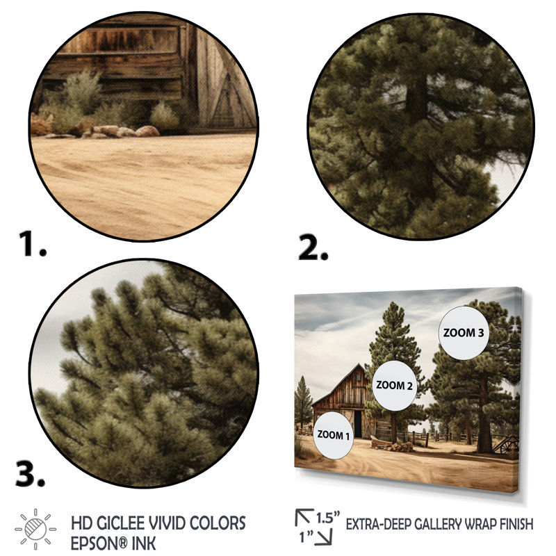 Pine Tree Rustic Charm - Print on Canvas, 24" H x 32" W x 1" D, Silver Floater Framed