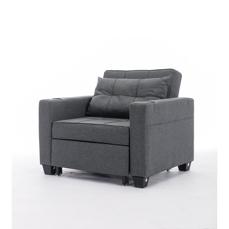 Chaise convertible rembourrée, 100 % lin gris foncé