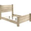 Grand lit à panneau avec finition en chêne patiné, poteaux carrés audacieux, lit de finition de chambre à coucher rustique, base solide de pieds de style colonne, élément décoratif