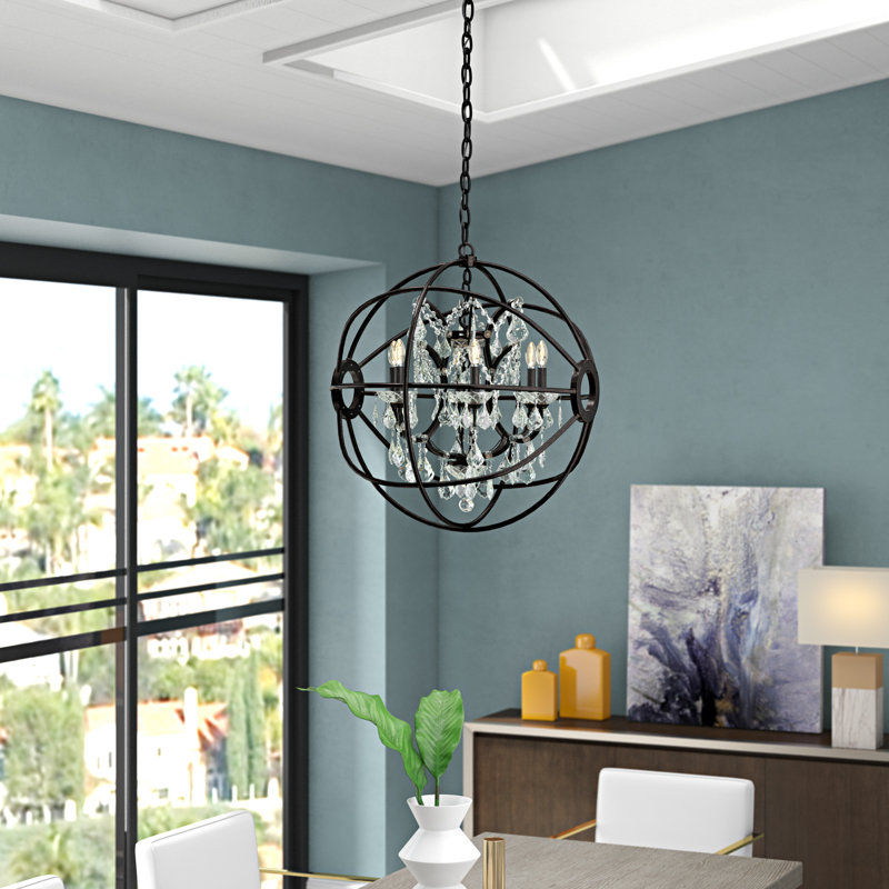 Svante 6 - Light Globe Chandelier, Crystal (Clear), Dark Bronze