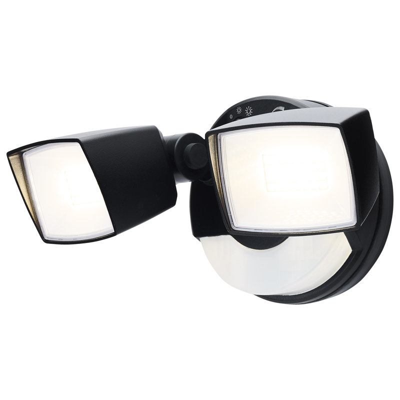 LED Security Light with Nightlight PIR Sensor Dual Head Field Selectable, Black