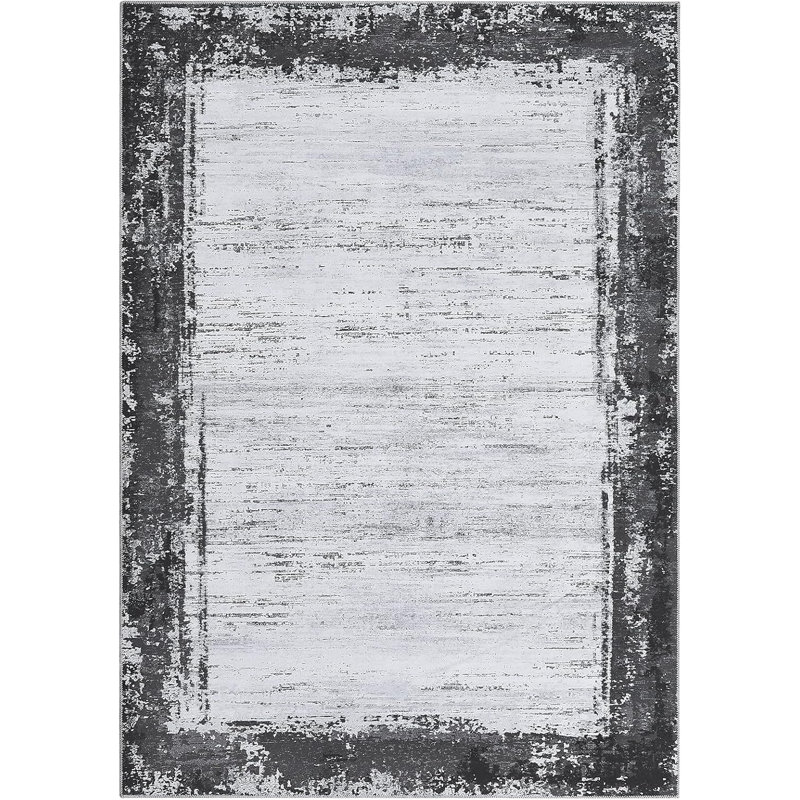 Washable Hallway Runner Rug – Non-Slip, Low Pile, Abstract Design with Rubber Backing for Kitchen, Laundry, Entryway, Grey