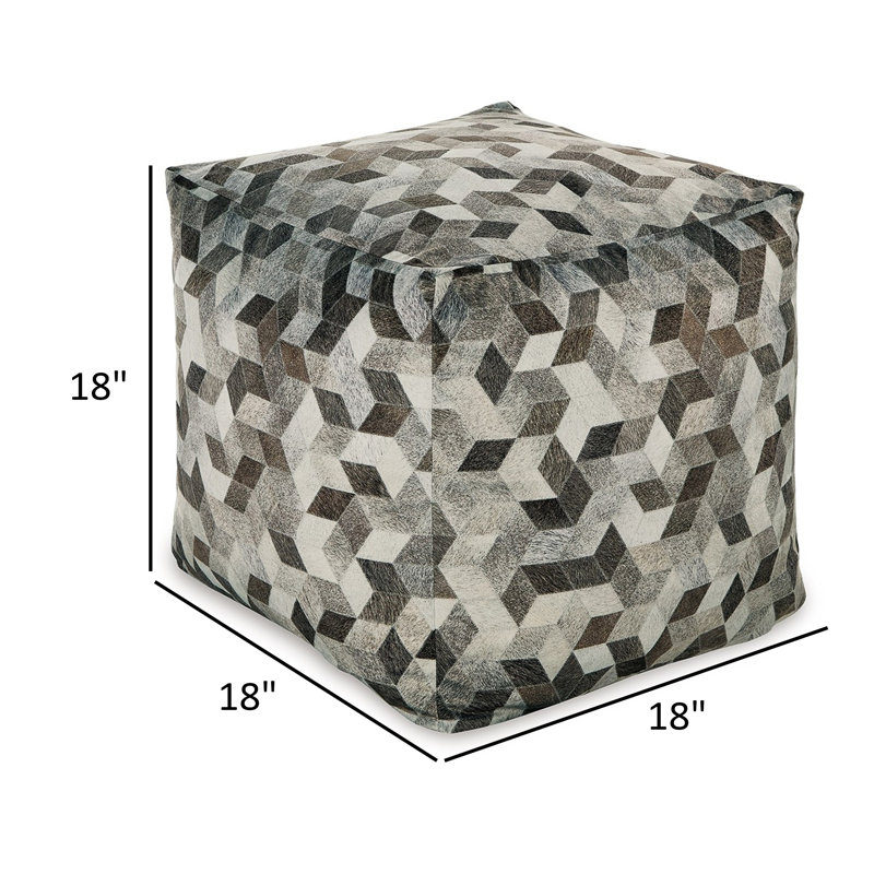 Geometric Gray and Brown Faux Hair Pouf