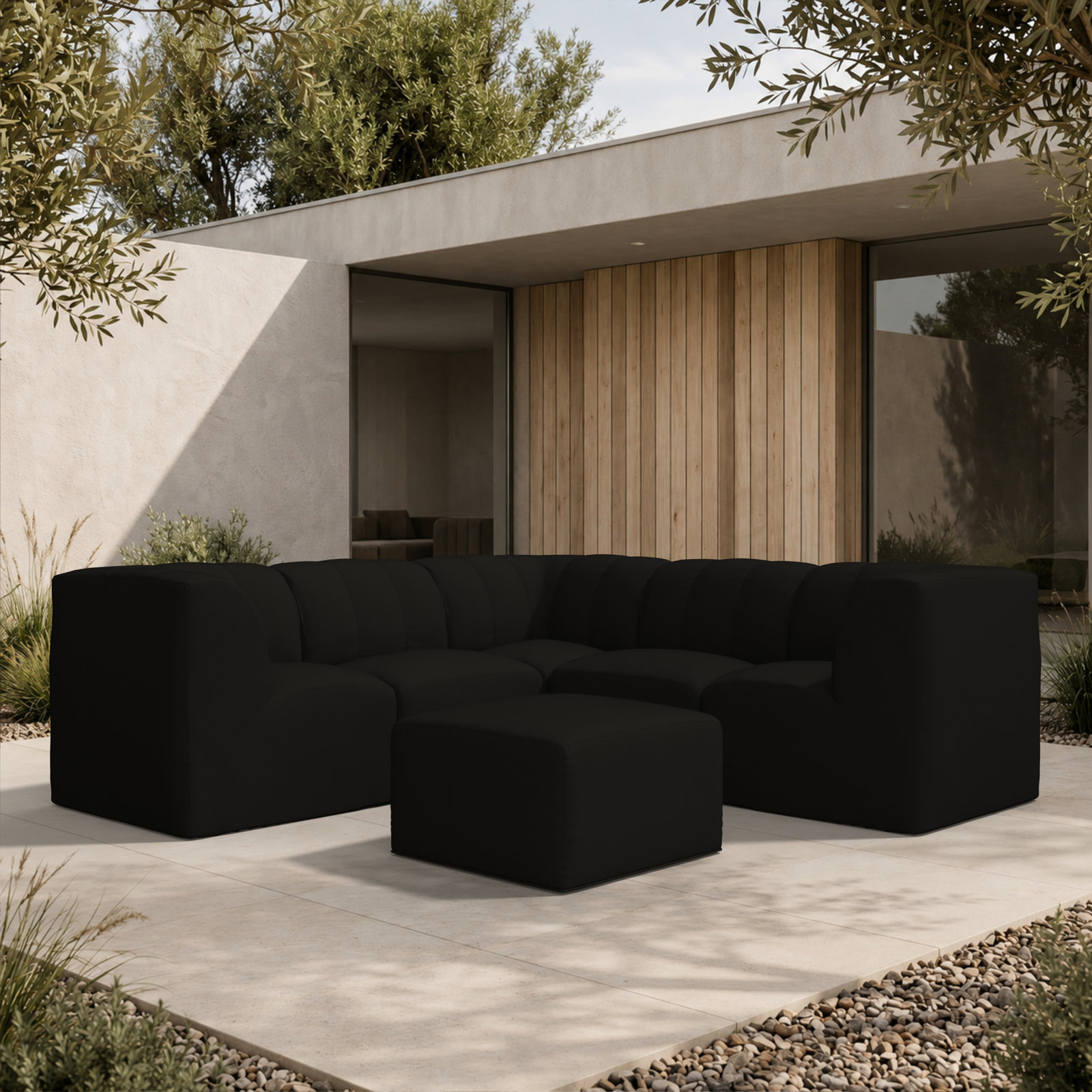 Praia 6-Person Patio Seating Group, Canvas Black Sunbrella® Canvas