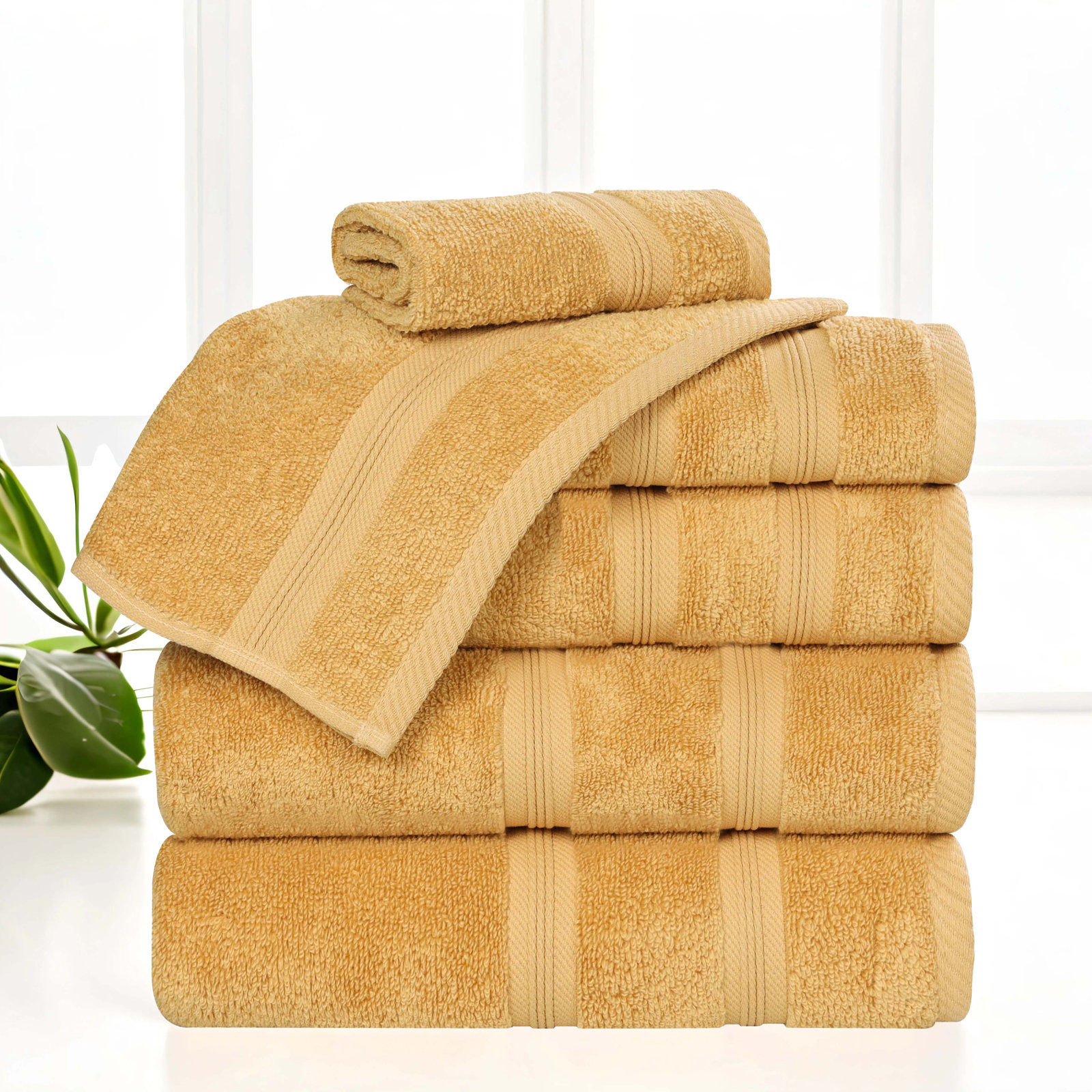 6-Piece Quick-Dry Cotton Towel Set, Gold