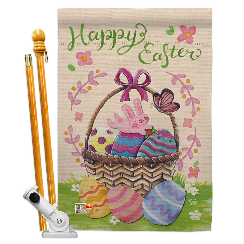 Pink Polyester Easter Bunny Garden Yard Banner 40" x 28"