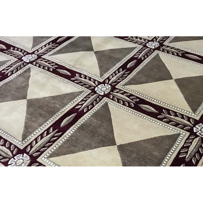 Tapis rouge, beige et brun noué à la main de haute qualité