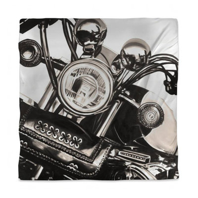 Motorcycle Man Cave Queen Duvet Cover | Sepia Bike Design