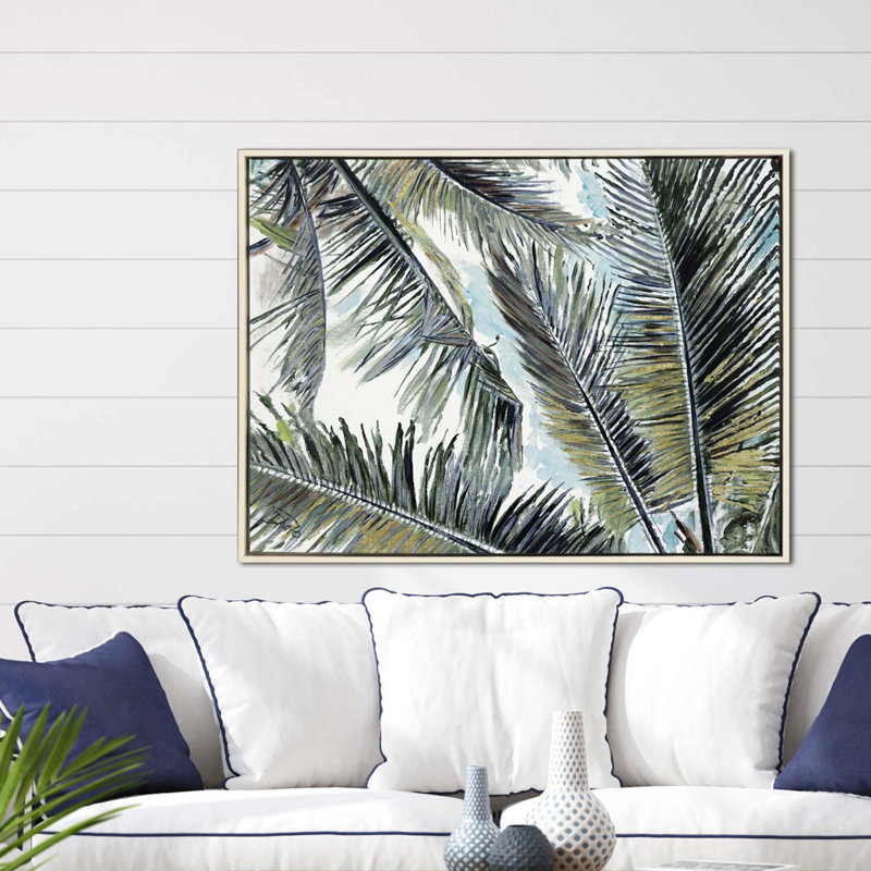 Whitewash Wood Floater Frame Palm Print on Canvas