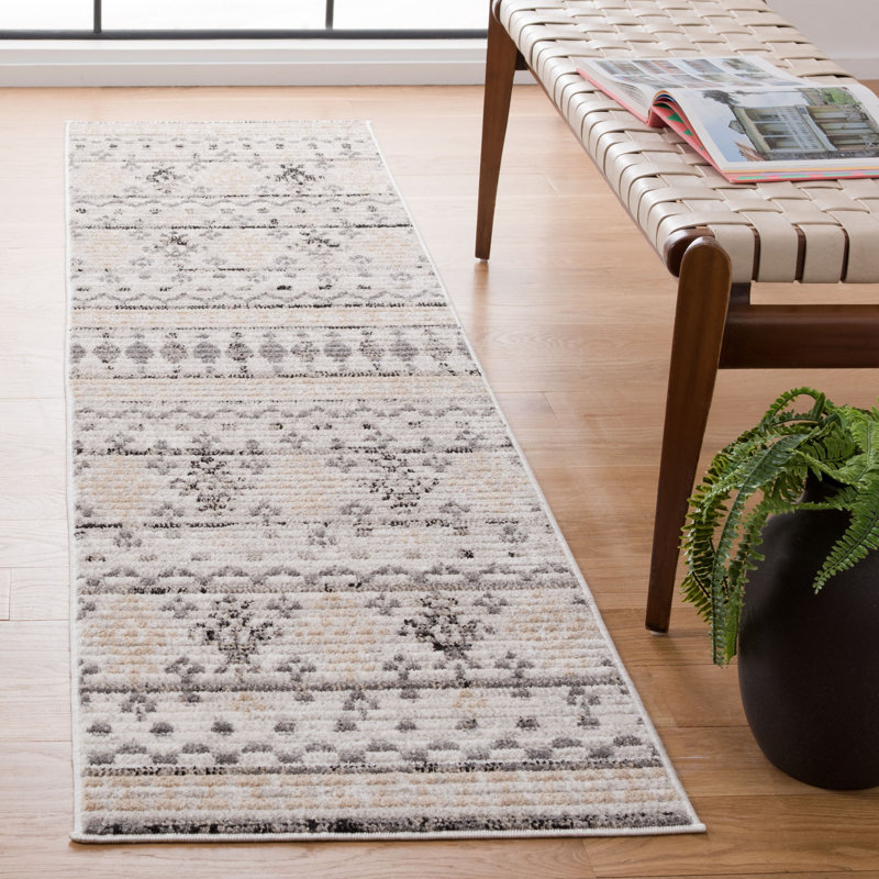 Rectangle Lavaca Southwestern Power Loomed Polyester Area Rug in Beige/Gray, Runner 2' x 8'