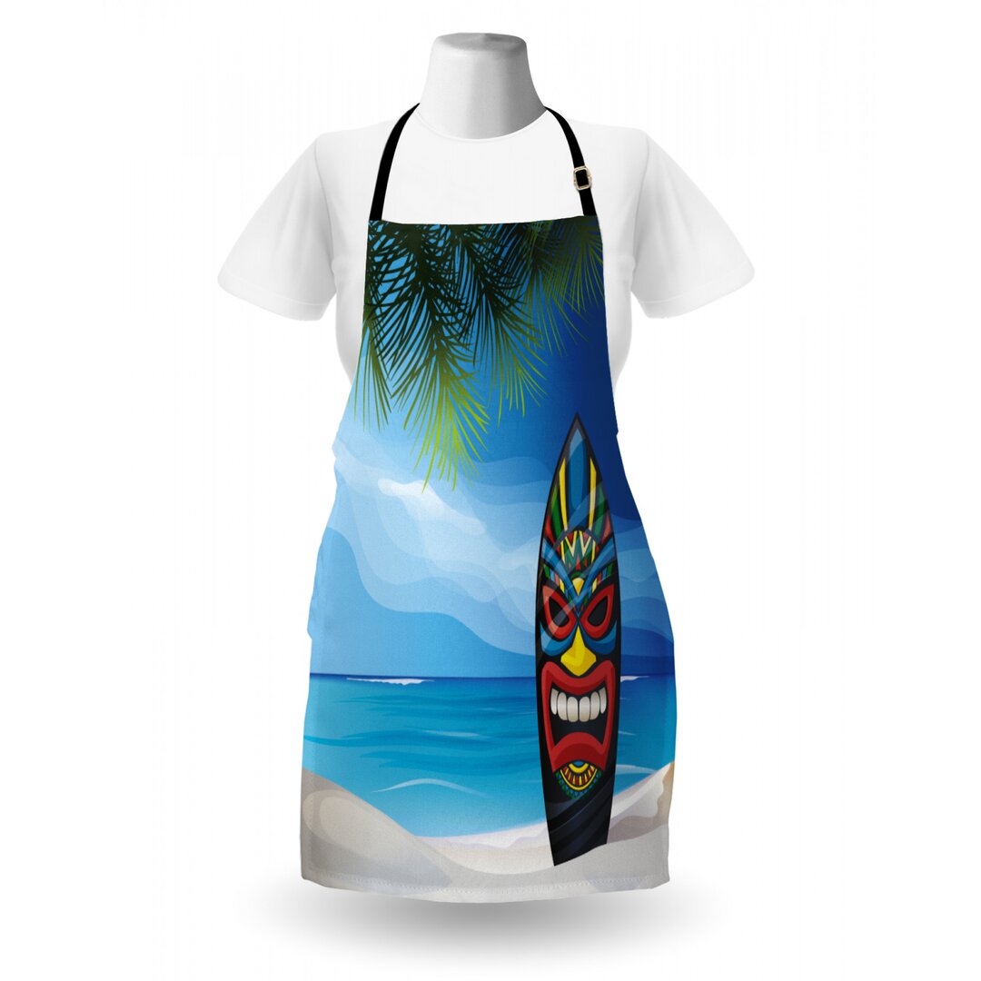 Schürze Tiki Warrior Design Surfbrett am Meeresstrand Abstrakte Landschaft Surf