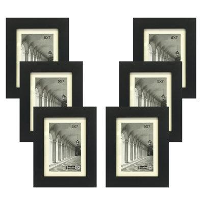 Black Glass Beveled Picture Frame - Set of 6 with Mat