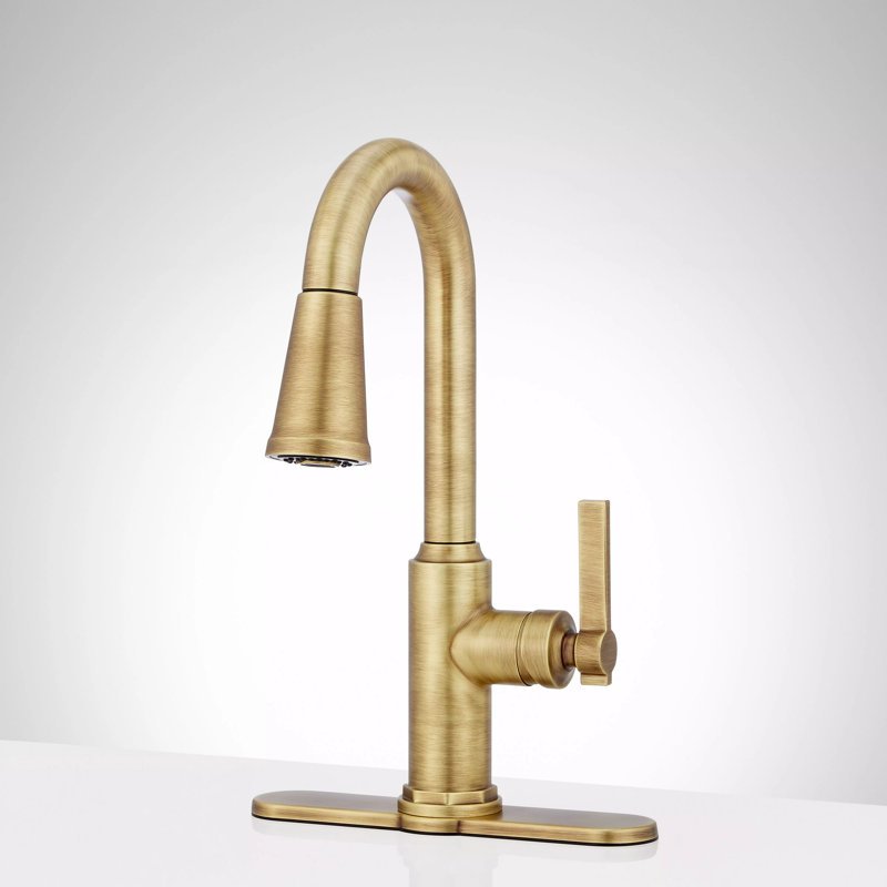 Greyfield Single Hole Pull Down Bar Faucet, Aged Brass