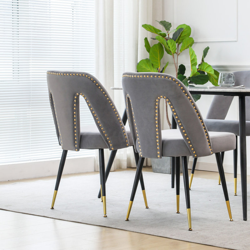 Ensemble de 2 pièces, chaise de salle à manger rembourrée en velours gris avec têtes de clou