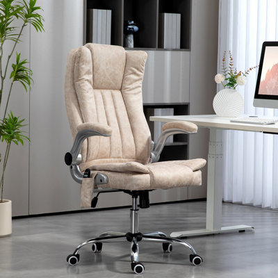 Fauteuil de bureau crème blanc avec dossier, massage lombaire et de massage des cuisses réglable pour une utilisation pratique, fonction de chauffage, de hauteur et de pivot