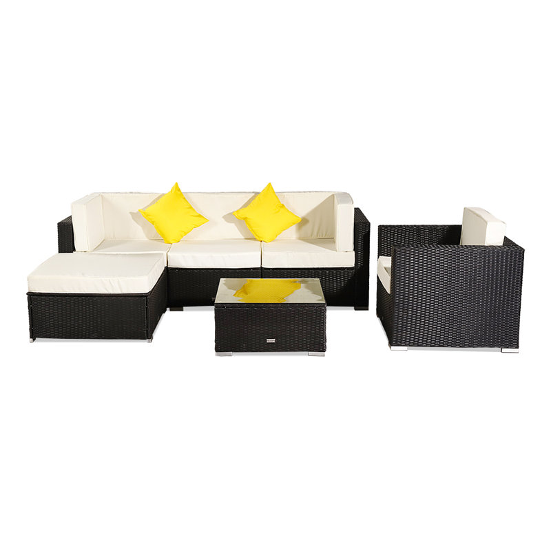 Ensemble de conversation modulaire en rotin 6 pièces avec coussins Lovelle