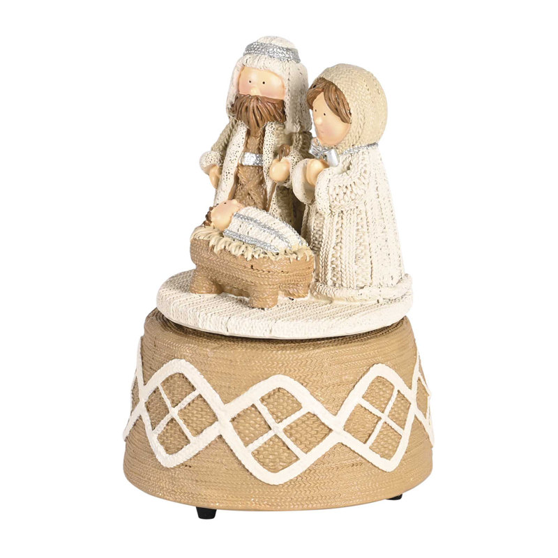 Figurine crèche de Noël musicale, Blanc / Brun