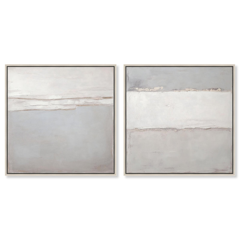 Luxe Abstract Art 2 Panel Set Canvas Print by , Silver, 13" H x 13" W, Floater Framed Print without Mat