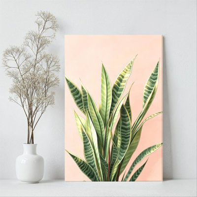 Sansevieria Plant with Striped Leaves in Vibrant Detail Canvas Wall Art Print - Gallery Wrap Canvas with Solid Wood Inner Frame, Ready to Hang