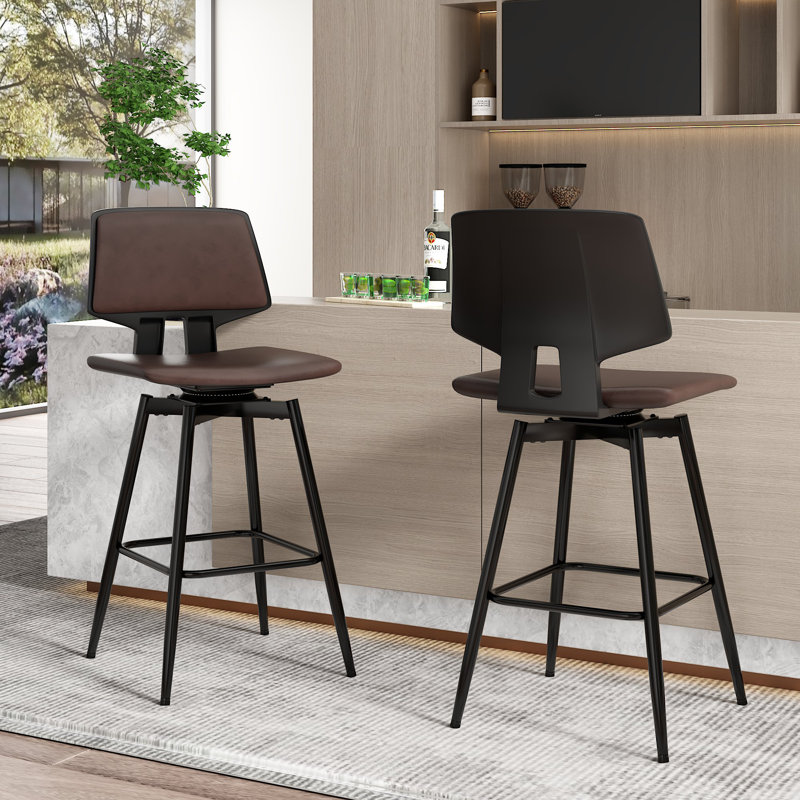 Set Of 2 Swivel Bar Stools With Backrest, Faux Leather Upholstered Counter Height Chairs With Footrest, Modern 4 Legs Bar Chairs For Kitchen Island, Dining Room
