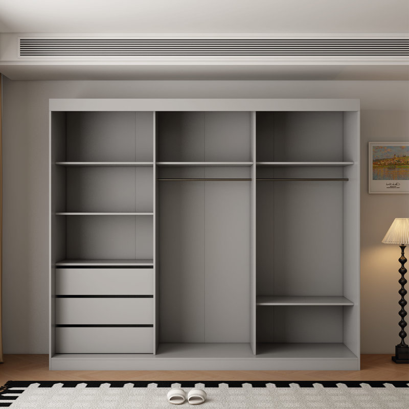 3 Door Manufactured Wood Wardrobe, Grey