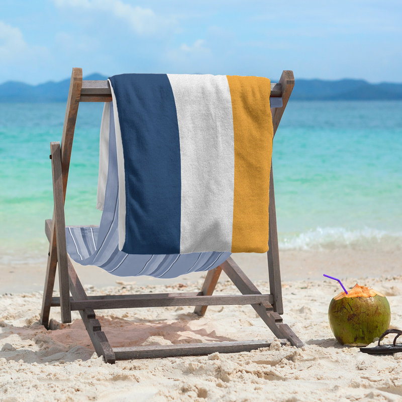 Lightweight Beach Towel, Navy/White/Gold