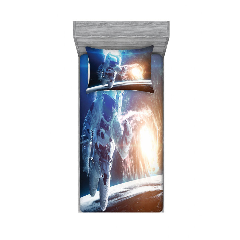 Outer Space Microfiber Sheet Set, Twin Sheet Set + Fitted Sheet + 1 Pillowcase