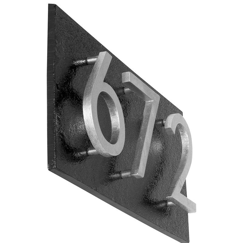 Enseigne d’adresse flottante sur 1 ligne, Noir, Aluminium brossé